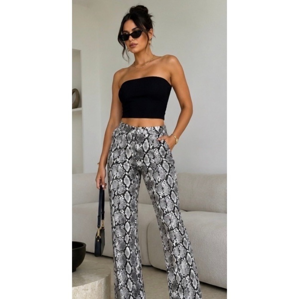 Choosy Influencer Pants Womens 6 Black White Snakeskin Culotte Wide Leg Y2K NOS